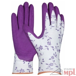 Pracovné záhradné rukavice Flower Lila s latex. ochran. vrst. (Prevedenie bielo-fialová s potlačou, Veľkosť 8)