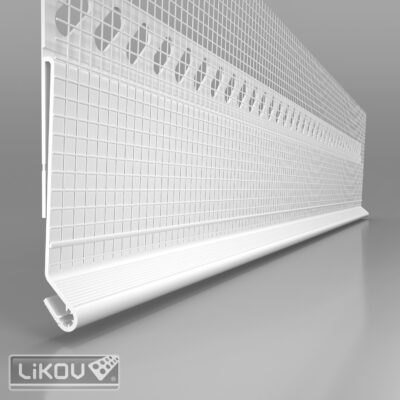 Alt text: Dvojmetrová PVC ukončovacia lišta pre napojenie na oplechovanie, model LX-45.